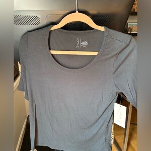 NWT Joie Round Neck Black Ribbed Short Sleeve Top